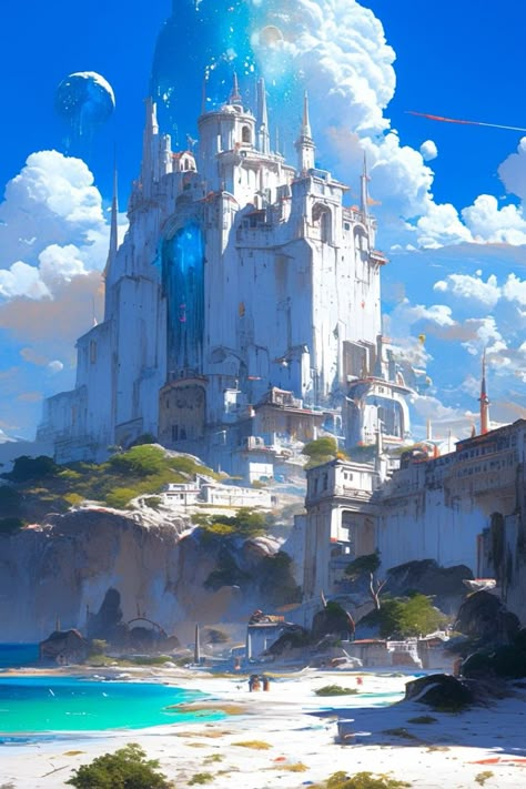 Fantasy City Skyline, Places Background, Fantasy Landscape Art, Castle Inspiration, City Builder, Fantasy Backgrounds, Anime Bg, World Creation, Desert City