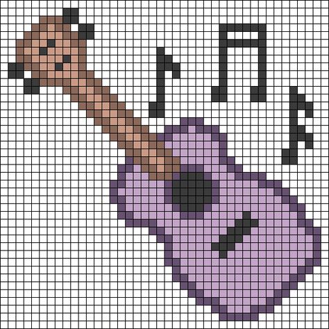 Guitar Alpha Pattern, Ceiling Fan Crafts, Crochet Music, Stitch Fiddle, Pikachu Drawing, Heart Music, Pixel Drawing, Hama Beads Patterns, Music Instrument