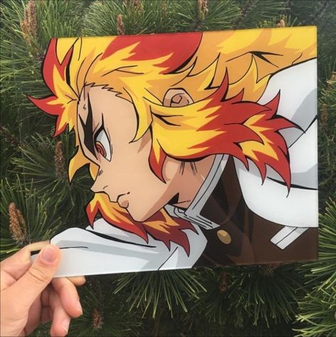 Anime Painting Demon Slayer, Rengoku Canvas Painting, Anime Glass Painting Demon Slayer, Rengoku Glass Painting, Glass Painting Demon Slayer, Glass Anime Painting, Demon Slayer Painting Canvas, Rengoku Painting, Demon Slayer Painting