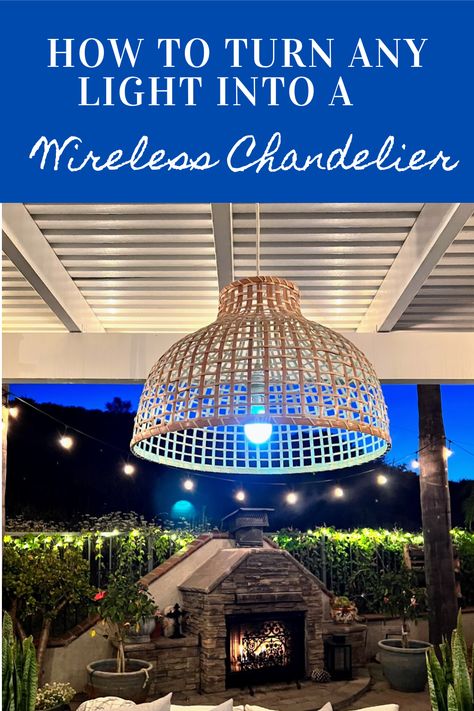 ​Create your own affordable, outdoor wireless chandelier light fixture with this incredibly easy step-by-step tutorial. To add light anywhere without electricity, you can use a portable LED light bulb that runs on batteries. I was able to take an indoor pendant light and turn it into a battery-operated outdoor chandelier in just minutes, with no hard wiring involved. Let me show you how! #DIY #outdoorchandelier Diy Porch Chandelier, Battery Chandelier Diy, Diy Outdoor Solar Chandelier, Battery Powered Chandelier, Diy Battery Operated Chandelier, Battery Operated Light Bulbs, Outdoor Battery Operated Lighting, Battery Operated Pendant Lights, Gazebo Chandelier Outdoor