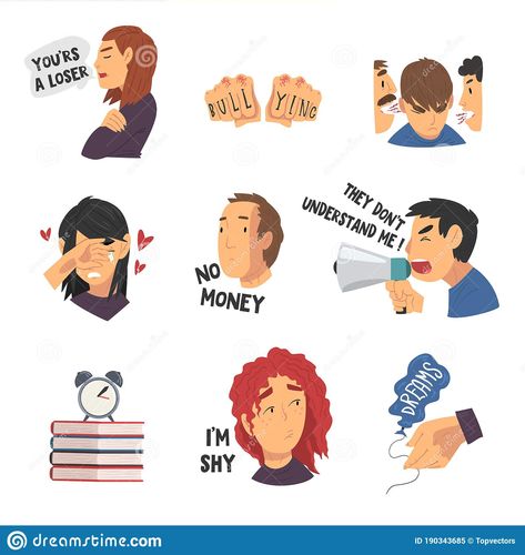 Teenage Problems, Stressful Situations, Background Illustration, Dont Understand, White Background, Stock Vector, Vector Illustration, Comics, ? Logo