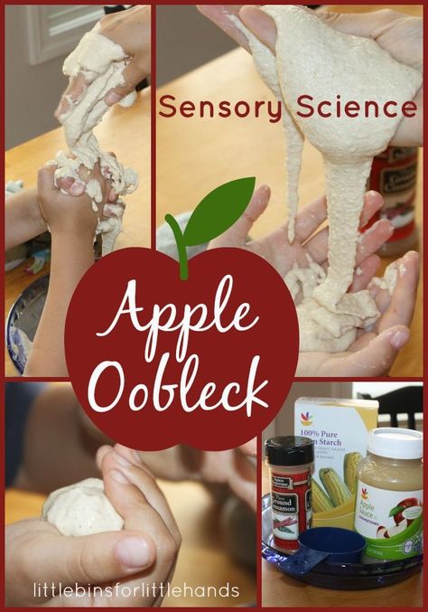 Apple Oobleck made With Apple Sauce Sensory Science Experiment Hands-On Learning… Sensory Science, Preschool Apple Theme, Tactile Sensory, Fall Science, Apple Lessons, Apple Preschool, Apple Unit, Simple Science, Apple Activities