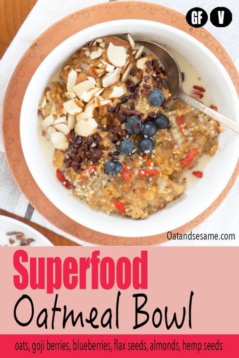 Antioxidant Recipes, Superfood Oatmeal, Healthy Oatmeal Bowl, Superfood Breakfast, Cacao Recipes, Oatmeal Bowl, Healing Diet, Anti Oxidant Foods, Mind Diet