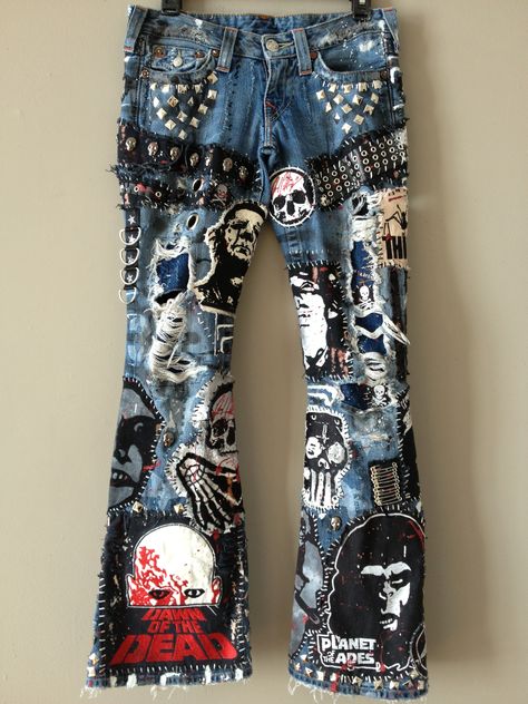 Distressed Rocker Jeans from Chad Cherry Clothing. Horror/Punk/Hard Rock Clothing! Embroidery patches!