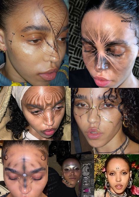 Fka Twigs Makeup Looks, Fka Twigs Makeup, Fka Twigs Aesthetic, Fka Twigs Art, Experimental Makeup, Chicken Mcnuggets, Funky Makeup, Face Art Makeup, Avant Garde Makeup