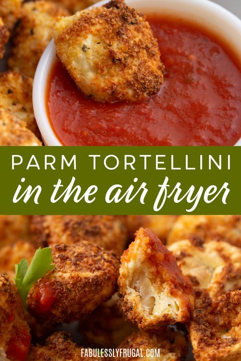 Fried Tortellini Air Fryer, Air Fryer Tortellini Bites, Air Fryer Tortellini, Tortellini Bites, Fried Tortellini, Potluck Finger Foods, Air Fryer Pasta, Cheese Tortellini Recipes, Tortellini Recipe