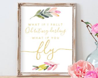 What If I Fall Oh My Darling, What If You Fly, Nursery Decor, Inspirational Sign, Kids Room, Wall Art, Boho Watercolor Nursery Art, Floral Wild Flower Quotes, She Is A Wildflower, What If I Fall, Watercolour Nursery Art, Watercolor Quote, What If You Fly, Whimsical Nursery, Alice And Wonderland Quotes, Floral Wreath Watercolor