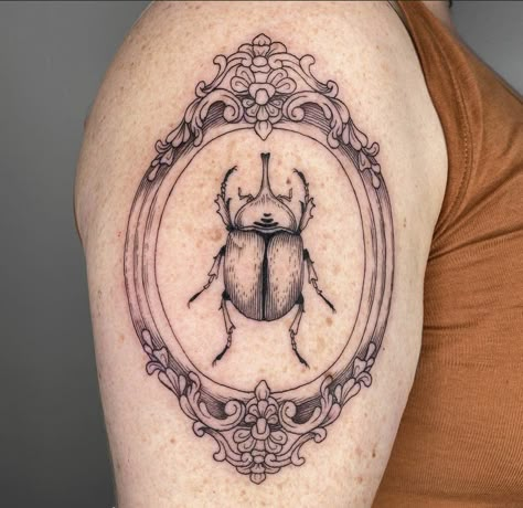 Framed Tattoo Sleeve, Bug Chest Tattoo, Cute Beetle Tattoo, Cloche Tattoo, Entomology Tattoo, Pill Bug Tattoo, Orchid Mantis Tattoo, Taxidermy Tattoo, Isopod Tattoo