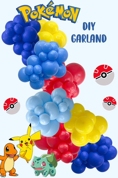 Transform your event into a magical Pokémon world with our DIY Organic Pokémon Balloon Garland Kit! Perfect for birthdays, themed parties, and celebrations, this kit contains everything you need to create an enchanting and eco-friendly balloon display that will wow your guests. Pokémon Birthday Decor, Pokemon Garland, Pokemon Balloon Arch, Pokemon Balloon Garland, Pokemon Balloons, Pokemon Party Decorations, Diy Pokemon, Pokemon Decor, Pokemon Diy