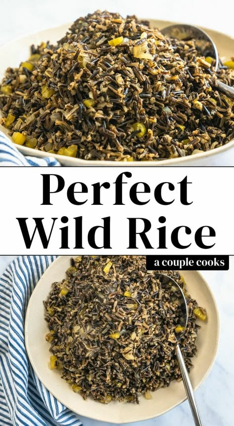 Here's exactly how to cook wild rice: it will become your go-to wild rice recipe! Add onion and celery to make it into an easy side dish. #easy #healthy #perfect #wildrice #rice #mealprep Rice Stuffing Recipes, Wild Rice Recipe, Ancient Grains Recipes, Lentil Quinoa, Side Dish Easy, Wild Rice Recipes, A Couple Cooks, Cooking Wild Rice, Bbq Sausage