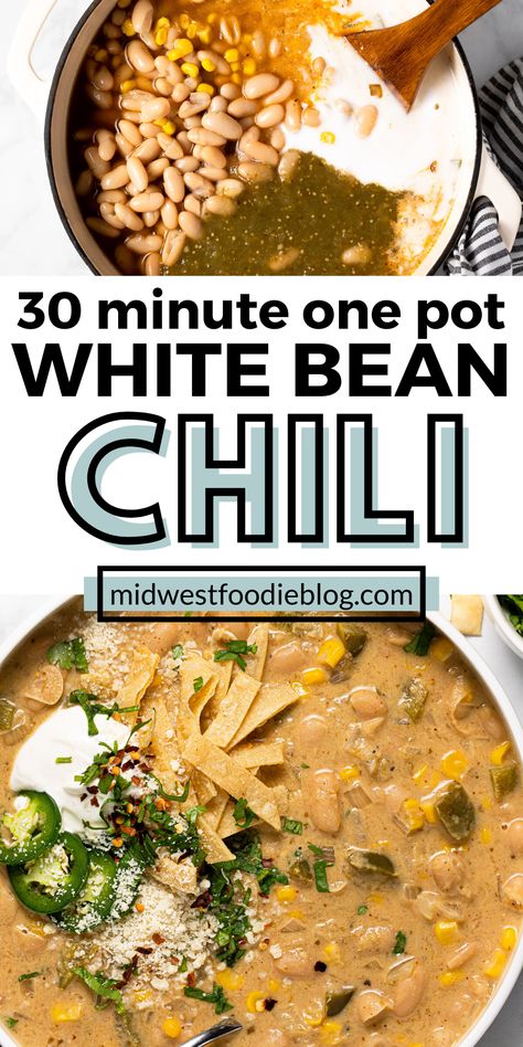 White Bean Ragu, Vegan White Chili, Vegetarian Fall Recipes, Vegetarian White Bean Chili, Vegan White Bean Chili, No Meat Chili Recipe, White Bean Chili Vegetarian, White Bean Chili Recipe, Simple Meal Prep