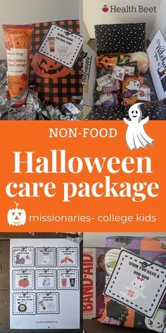 Lds Missionary Halloween Package Ideas, Halloween Themed College Care Package, Missionary Halloween Care Package, Fall Halloween Care Package, College Halloween Care Package, Halloween Surprise Boxes, October Care Package College, Halloween Care Packages For College Kids, Missionary Care Packages Lds