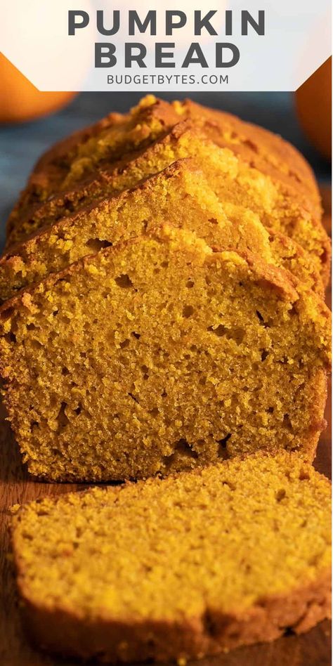 Lightly scented with warming pumpkin spice, this old-fashioned pumpkin bread comes together in minutes with just a few ingredients. Super Moist Pumpkin Bread, Moist Pumpkin Bread Recipe, Dehydrated Apples, Pumpkin Bread Easy, Pumpkin Juice, Frozen Pumpkin, Moist Pumpkin Bread, Budget Bytes, Cooking Bread