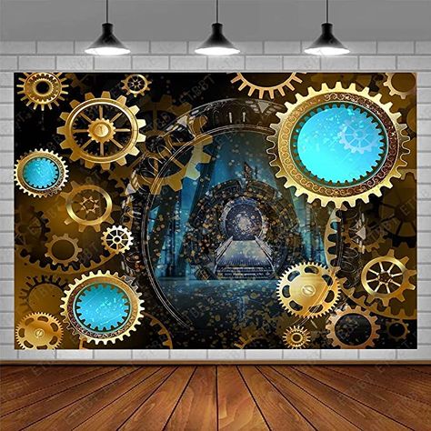 Steampunk Backdrop, Time Machine Decorations, Time Themed Party, Nostalgia Party, Punk Christmas, Travel Theme Decor, Photography Booth, Steam Machine, Industrial Theme