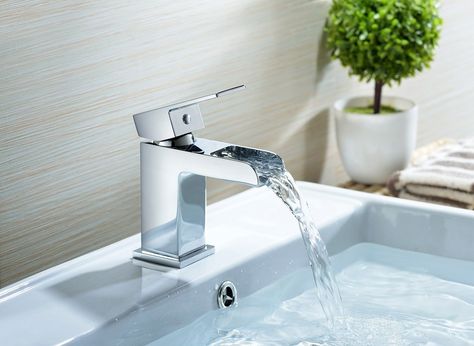 RAK Ceramics Waterfall Basin Mono Mixer Tap (Flat) - Bathshop321 Waterfall Taps, Waterfall Bathroom, Bathroom Faucets Waterfall, Contemporary Bathroom Sinks, Cloakroom Basin, Bathroom Sink Taps, Single Handle Bathroom Faucet, Shower Rail, Bath Taps