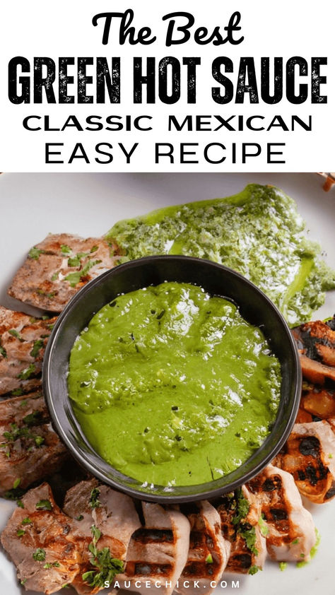 Green Hot Sauce Recipe Spicy Green Sauce, Mexican Green Chili Sauce, Green Hot Sauce Recipe, Green Taco Sauce Recipe, Dragon Sauce Recipe, Green Tomato Hot Sauce, Green Chili Sauce Recipe New Mexico, Green Hot Sauce, Green Chili Hot Sauce