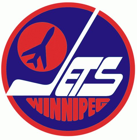 Winnipeg Jets Logo - A jet taking off on a red circle inside a blue circle with Jets in white and Winnipeg below in red (SportsLogos.Net) Jets Logo, Pet Logo, Hockey Logos, Nhl Logos, The Jets, Ice Hockey Teams, Sports Team Logos, Winnipeg Jets, Retro Sports