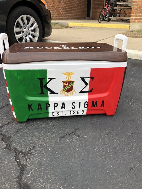 kappa sigma cooler Kappa Sigma Frat Cooler, Fraternity Cooler, Kappa Sigma Cooler, Kappa Sigma Fraternity, Mixer Themes, 21st Birthday Paddle, Mountain Weekend Cooler, Painted Fraternity Coolers, Nola Cooler