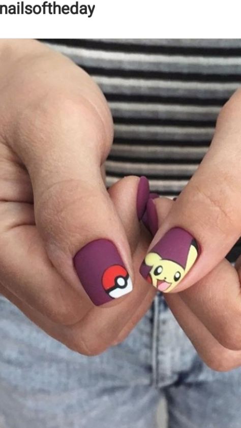 Simple Pokemon Nails, Cosplay Claws, Pokemon Nail Art, Pokemon Nails, Fire Type Pokémon, Cartoon Nails, Anime Nails, Black Pokemon, Gorgeous Nails