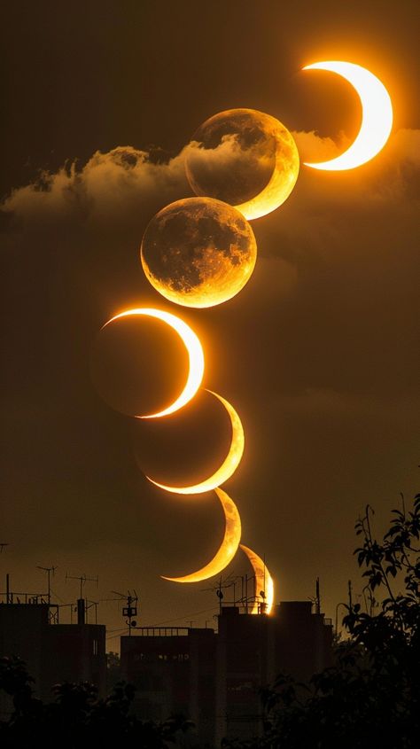 "Eclipsed Moon Sequence: A mesmerizing #lunareclipse sequence of the #moonphases in #eclipsephases captured over the silhouette of the #cityskyline. #moon #eclipse #sky #sequence #night #aiart #aiphoto #stockcake ⬇️ Download and 📝 Prompt 👉 https://stockcake.com/i/eclipsed-moon-sequence_1096684_410327" Fairy Moon Aesthetic, Images Of The Moon, Phases Of The Moon Aesthetic, Pretty Moon Pictures, Moon Photos Aesthetic, Moon Asthetics Photos, Lunar Eclipse Aesthetic, La Luna Aesthetic, Moon Landscape Photography