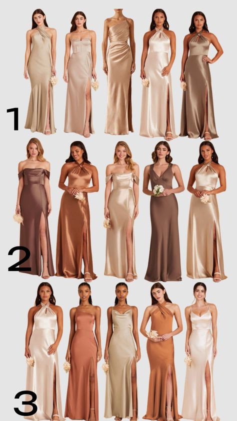 Fall Wedding Champagne Color, Timeless Bridesmaid Dress Color, Champaign Dresses Bridesmaid, Wedding Party Champagne Color, Golden Bridesmaid Dresses, Champagne Color Palette Wedding, Champagne Wedding Colors Scheme, Latte Bridesmaid Dresses, Champaign Dress