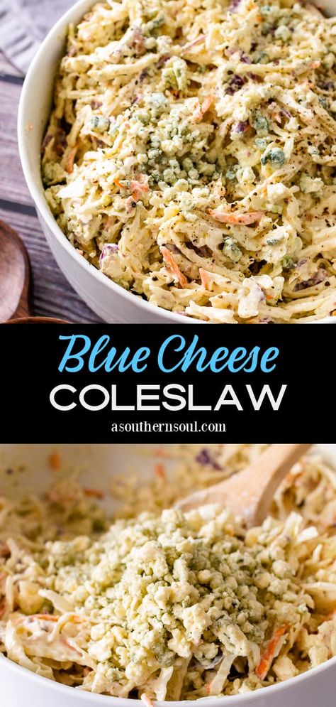 Blue Cheese Coleslaw Blue Cheese Coleslaw, Man Meals, Coleslaw Recipes, Veggie Dinners, Grilled Sausage, Veggie Food, Grilled Burgers, Crab Salad, Slaw Recipes