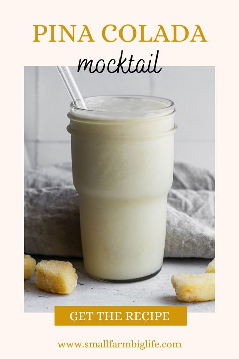 This easy recipe for a non alcoholic pina colada mocktail is dairy free and delicious! The virgin colada smoothie gets its tropical flavor from pineapple and coconut milk. This healthy drink uses frozen fruit and is super creamy. Non Alcoholic Pina Colada, Pina Colada Recipe Non Alcoholic, Dairy Free Pina Colada, Cocnut Milk, Healthy Pina Colada, Pina Colada Mocktail, Coconut Milk Drink, Pineapple Juice Recipes, Virgin Pina Colada