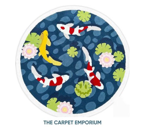 Koi Fish swimming Hand-Tufted, 100% Wool Handmade Area Rug Carpet for Home, Bedroom, Living Room, Any Room We are proud to offer our artisan-made rugs - each is hand-tufted and washed for heft, beautiful luster, and subtle color. Our plush, hand-tufted wool rug depicts a field of flowers in a rich blend of contrasting hues. Made from NZ Wool , this exquisite hand-tufted rug is durable with a gentle feel. A medium-thick pile adds delightful decorative complexity, while still maintaining softness Koi Fish Tufted Rug, Koi Fish Rug, Fish Rug, Koi Fish Swimming, Tufted Pillow, Moss Rug, A Field Of Flowers, Fish Swimming, Diy Rug