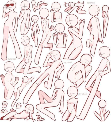 Body Reference Drawing Tutorials, Pink Pose Reference, Easy Body Reference Drawing, How To Draw In Fpe Style, Cartoon Base Reference, Cartoon Bodies Drawing, Oc Ref Sheet Poses, Cartoon Drawing Styles Tutorials, Character Ref Sheet Poses