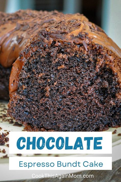 Chocolate Cake Espresso, Espresso Coffee Cake Recipes, Chocolate Coffee Bundt Cake, Chocolate Espresso Bundt Cake, Chocolate Cake With Instant Coffee, Bundt Coffee Cake Recipes From Mix Boxes, Chocolate Box Cake Mix Hacks Coffee, Box Cake Bundt Cake, Bundt Cakes Using Boxed Cake Mixes