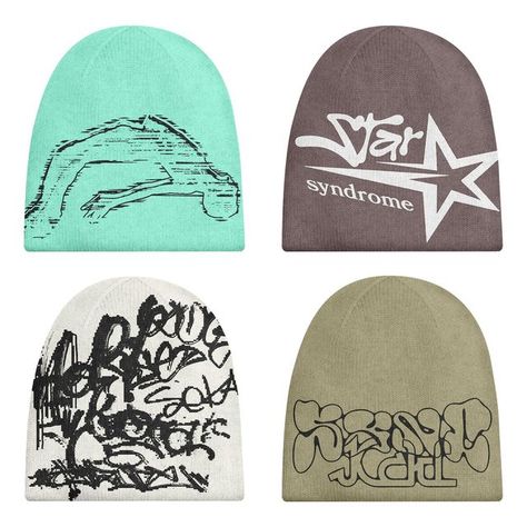 Beanie Designs Ideas, Y2k Grunge Clothes, Y2k Merch, Streetwear Beanie, Y2k Beanie, Bullet Journal Christmas, Beanie Design, Cool Beanies, Streetwear Tshirt Design