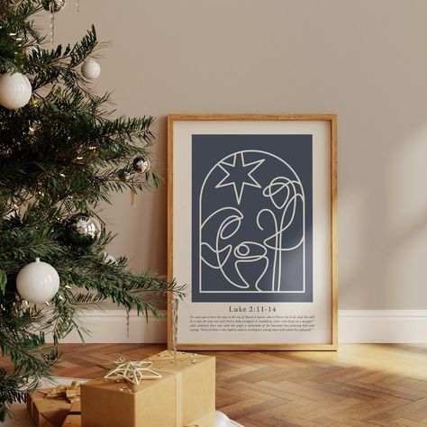 Minimalist Nativity Line Art Modern Christian Wall Art Marian Blue Christmas Catholic Printable Poster Boho Christian Print Holiday Decor Line Drawing Christmas, Minimalist Nativity, Faith Aesthetic, Modern Nativity, City Of David, Catholic Christmas, Praising God, Christmas Bible Verses, Drawing Christmas