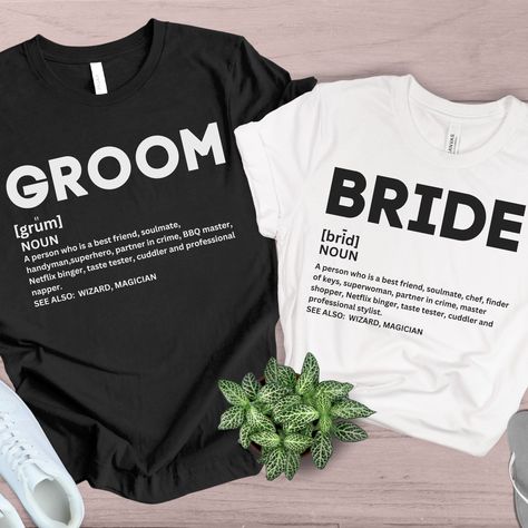 Bride To Be Shirts Ideas, Bridal Shirts Ideas, Bride Groom Shirts, Newlywed Shirts, Bride And Groom Shirts, Hubby Wifey Shirts, Wife Shirts, Abbey Wedding, Stag And Doe