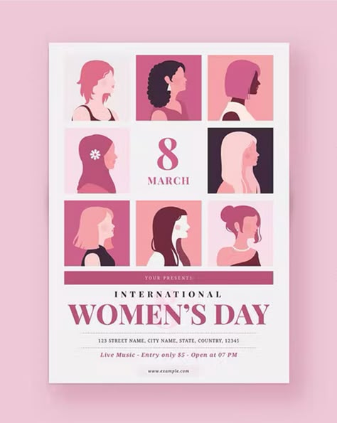 Women's Day Event Flyer Template AI, PSD Women Flyer Design, Woman's Day Poster Idea, Women’s Day Poster, Women Conference Flyer Design, Woman Day Poster, International Woman's Day Design, Woman Day Design Poster, Women's Day Poster Design, Office Entry Design