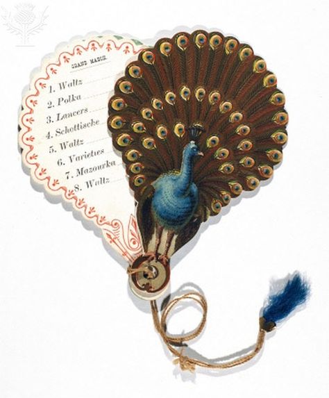 All are from the 19th century with the earliest dating to 1850 (the peacock cover). They represent beautiful visions of the past and remind us of a time when leaving a woman standing alone was not considered “good taste”. Dance Cards, Victorian Accessories, Bijoux Art Nouveau, Antique Fans, Vintage Dance, Shall We Dance, Partner Dance, Chatelaine, Calling Cards