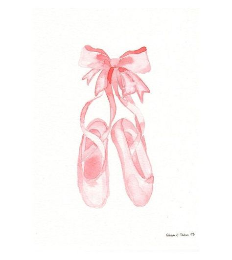 Original watercolor Painting - Pink Ballet Shoes Vintage Ballerina Illustration, Ballet Slipper Drawing, Girly Watercolor Paintings, Ballerina Shoes Drawing, Pointe Shoes Drawing, Ballet Shoes Drawing, Ballet Tattoo, Girly Essentials, Ballet Drawings