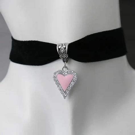 Elevate your style with these handmade black velvet choker necklaces featuring a stunning pink heart charm pendant. #jewelry #jewellery #jewelryshop #jewelrystore #etsylove #etsyjewelry #gothicjewelry #necklace #necklaces #chokerfashion #chokerlove #chokerstyle #pink #rhinestones #heart #love #gothjewelry #goth #gothic #gothgirl #Rhinestone #heartjewelry #hearts #chokermurah #necklaceoftheday #necklaceshop #chokernecklace #chokers #choker #handmadejewelry Pink Heart Pendant, Black Velvet Choker Necklace, Necklaces Heart, Handmade Choker Necklace, Pink Goth, Pink Choker, Velvet Choker Necklaces, Heart Rhinestone, Black Velvet Choker