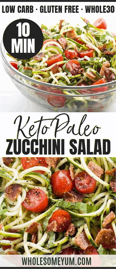 Zucchini Noodle Salad, Spiralized Recipes, Zucchini Zoodles, Zucchini Noodles Salad, Salad Recipes With Bacon, Veggie Salads, Best Zucchini Recipes, Recipe With Bacon, Zucchini Noodle