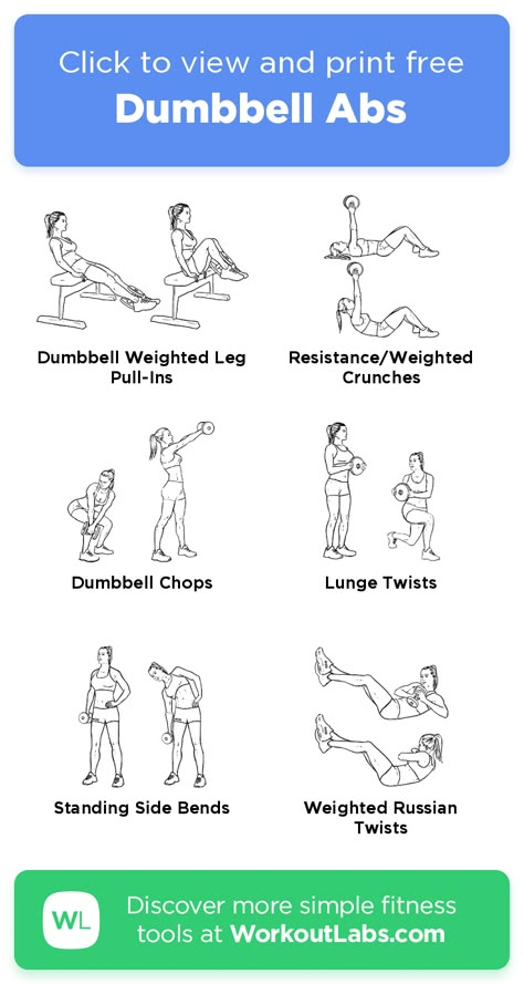 Free workout: Dumbbell Abs – 1-min exercise routine. Try it now or download as a printable PDF! Browse more training plans and create your own exercise programs with #WorkoutLabsFit · #Workout Abs Workout Weights Gym, Abs Weight Training, Womens Stomach Workout, Printable Abs Workout, Abs Workout With Dumble, Dumbbell Waist Workout, Tummy Dumbell Workout, Core Free Weight Workout, Abs Exercises With Weights