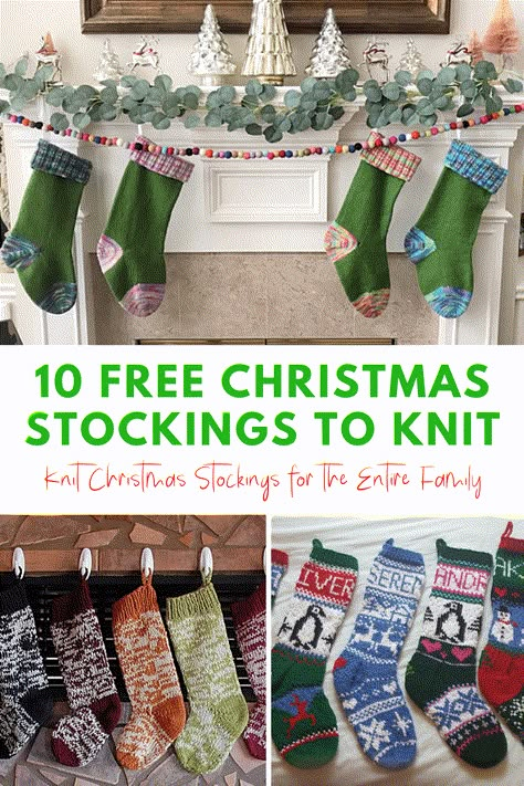 10 Free Christmas Stocking Knitting Patterns: Knit Stockings for the Entire Family! Knitted Christmas Stocking Patterns Free, Christmas Stocking Pattern Free, Knitted Christmas Stocking Patterns, Stocking Pattern Free, Christmas Knitting Projects, Christmas Knitting Patterns Free, Christmas Stockings Diy, Holiday Knits, Christmas Stocking Pattern