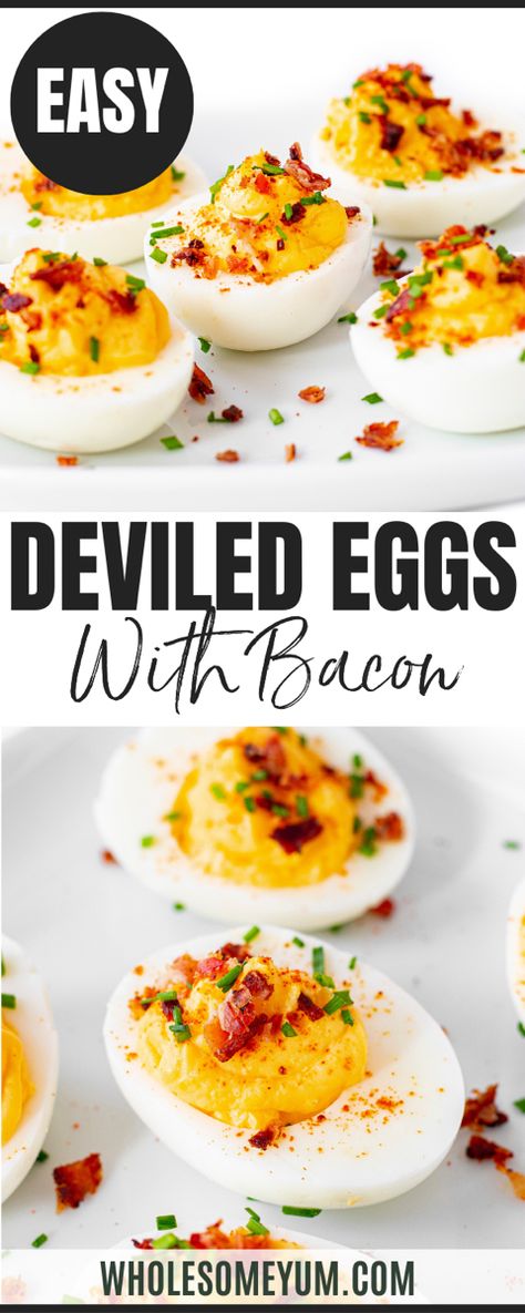 Deviled Eggs With Bacon Bacon Deviled Eggs Recipe, Deviled Eggs With Bacon, Eggs With Bacon, Perfect Deviled Eggs, Deviled Eggs Recipe Easy, Devilled Eggs Recipe Best, Eggs Dinner, Deviled Eggs Recipe Classic, Deviled Eggs Easy