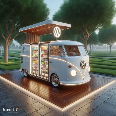 Volkswagen Bus Shaped Vending Machine 🚌🥤🍬 #VWBusVending #RetroRefreshments #AutomotiveConvenience Quench your thirst for nostalgia with the Volkswagen Bus Shaped Vending Machine. This unique and eye-catching dispenser not only serves up your favorite refreshments but also pays homage to the iconic design of the classic VW Bus. Elevate your vending experience with the Volkswagen Bus Shaped Vending Machine, where every beverage and snack retrieval becomes a stylish journey through the retro aut... Cool Vending Machine Ideas, Vendor Machine, Vending Machine Design, Pride 2024, Art Funky, Fun Furniture, Lake Food Ideas, Van Ideas, Kitchen Things