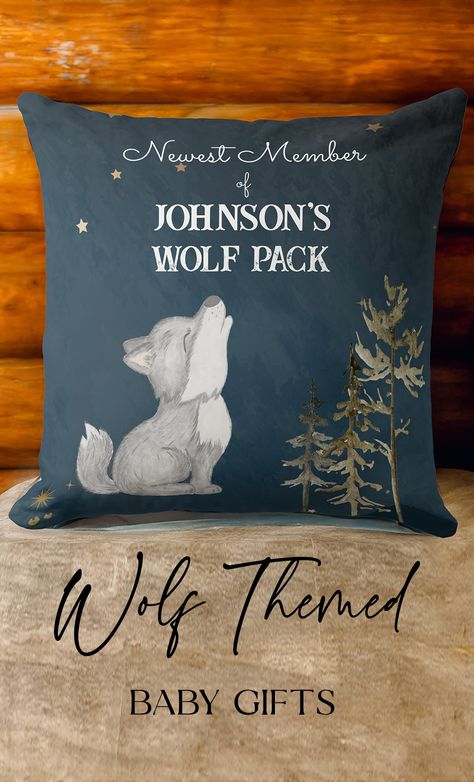 Wolf pack new member personalized name baby throw pillow nursery decor baby shower new baby gifts Wolf Room, Wolf Nursery, Nursery Throw Pillows, Baby Wolf, Baby Stats, Baby Throw, Guy Stuff, Boy Birthday Cake, Wolf Pack