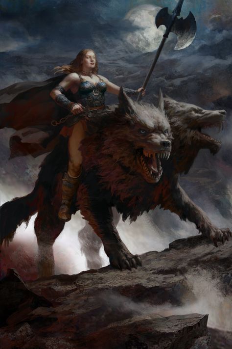 ArtStation - Wolf rider God Fantasy Art, Wolf Rider, Hunter Girl, Illustration Fantasy, Art Digital Art, Digital Art Girl, Roleplaying Game, Art Illustration, Dungeons And Dragons