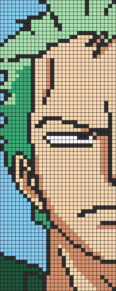 Zoro One Piece Alpha Pattern, Draw With Squares, One Piece Anime Pixel Art, Luffy Graph Pattern, Pixel Art Pattern One Piece, Luffy Perler Beads, One Piece Grid Pattern, Zoro Art Drawing, Square Drawing Pattern