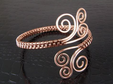 wire arm bands | Copper Wire Weave Upper Arm Cuff, Armlet, Arm Band Made to Order Wire Arm Cuff Tutorial, Wire Arm Cuff, Copper Wire Crafts, Upper Arm Cuff, Wire Jewelry Rings, Wire Wrapped Stone Jewelry, Wire Wrap Jewelry Designs, Copper Jewellery, Wire Jewellery