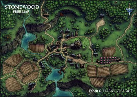 Stonewood | Blue Sword Games on Patreon Fantasy Village Map, Pokemon 5e, Dnd Cities, Pathfinder Maps, Fantasy City Map, Fantasy Map Making, Village Map, Fantasy Village, Map Layout