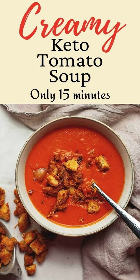 Keto Tomato Soup - Only 5 ingredients, that you probably already have handy in your kitchen, is all you will need for this tasty low carb tomato soup recipe! Super creamy and super easy, makes this a perfect soup recipe a go-to for days you need some comfort! Keto Tomato Soup, Homemade Tomato Soup, Keto Soups, Tomato Soup Easy, Low Carb Soup Recipes, Tomato Soup Homemade, Tomato Soup Recipe, Creamy Tomato Soup, Boiled Egg Diet Plan