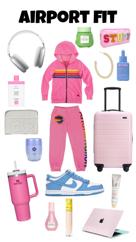 #preppy #airportfit #travel #beach Preppy Vacay Outfits, Preppy Airport Outfit, Preppy Travel Outfit, Preppy Luggage, Plane Essentials, Goals 2025, Travel Preppy, Preppy Travel, Shuffles Preppy