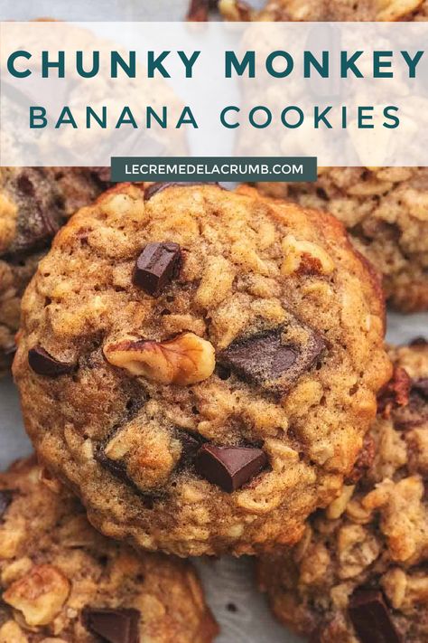 Banana Oatmeal Walnut Cookies, Banana Everything Cookies, Bacon Banana Cookies, Chunky Monkey Banana Cookies, Banana Foster Cookies, Cookie Recipes Using Bananas, Chunky Monkey Banana Baked Oatmeal, Banana Muffin Cookies, Banana Cookies No Butter